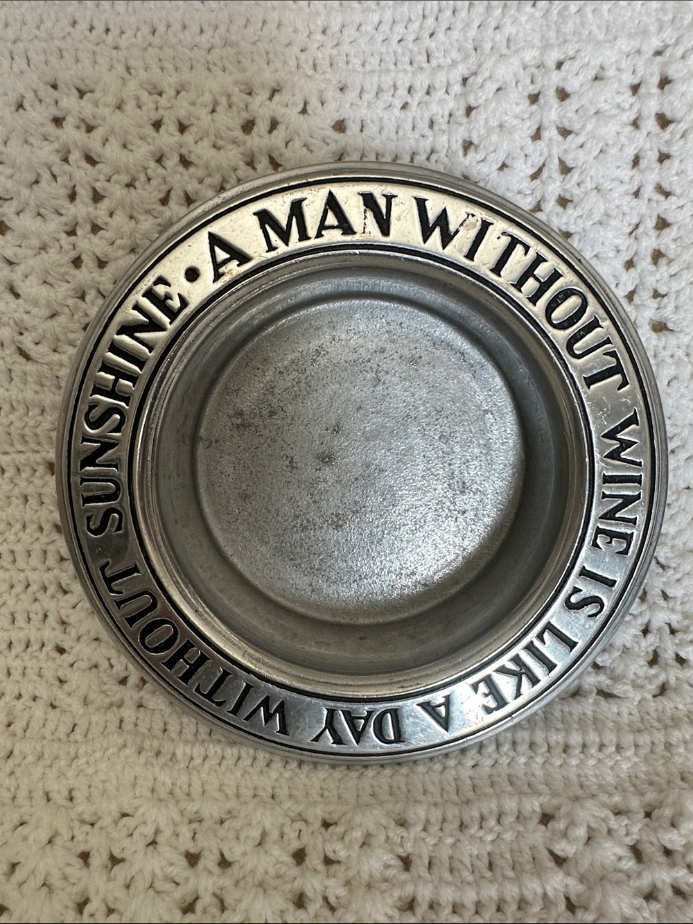 Pewter Tone Wine Coaster Plate - Silver